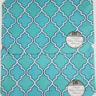 Set Of 2 Linen Fabric 12" X 18" Aqua Blue Quatrefoil Trellis Placemats