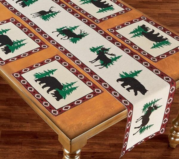 5 Pc Tapestry Set 4 13"X 18" 1 Runner 72"X 14 Woodland Animals Placemats