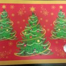 Set Of 2 Kitchen Vinyl Foam Back 3 Winter Christmas Trees On Red Placemats