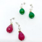 Dangle earrings with synthetic ruby or emerald and pearls in sterling silver 925