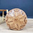 Boho Round Pouf in Distressed Tan Brown Genuine Leather Pouf Moroccan Ottoman