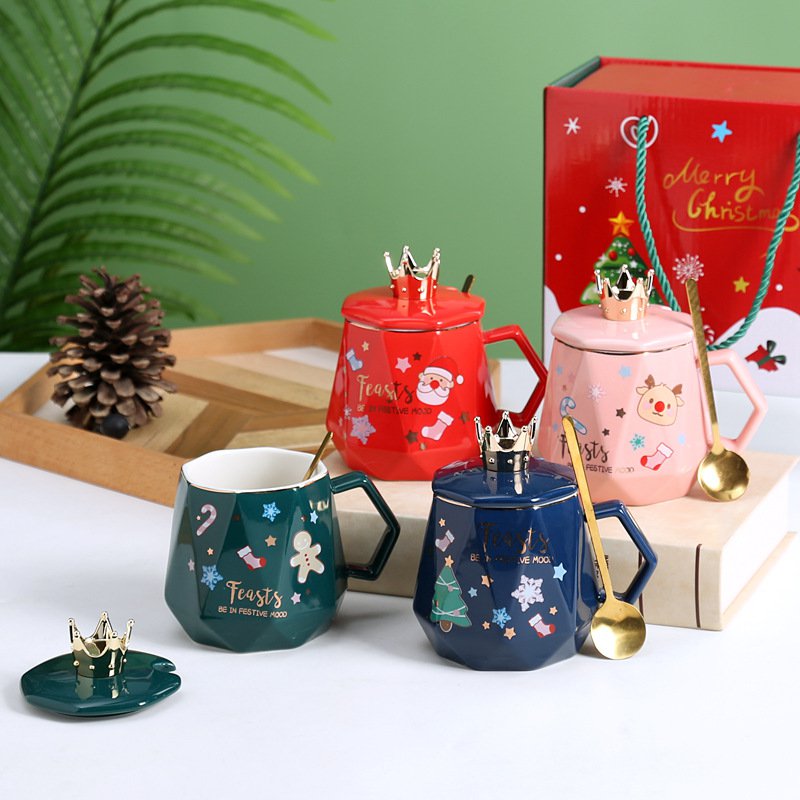 420ml coffee mug gift set, Christmas mug, Ceramic mug set, Coffee mug, Mug with lid