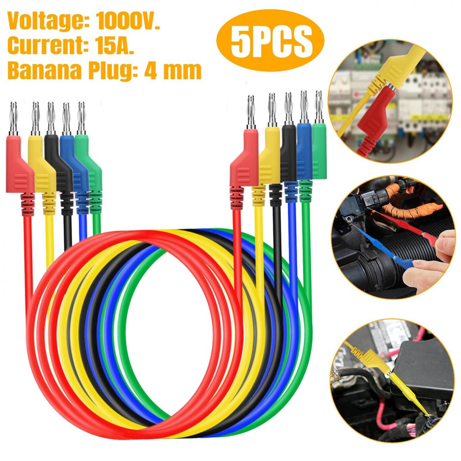 5Pcs 1000V Stackable Banana to Banana Plug Test Lead Wire Cable for Multimeter