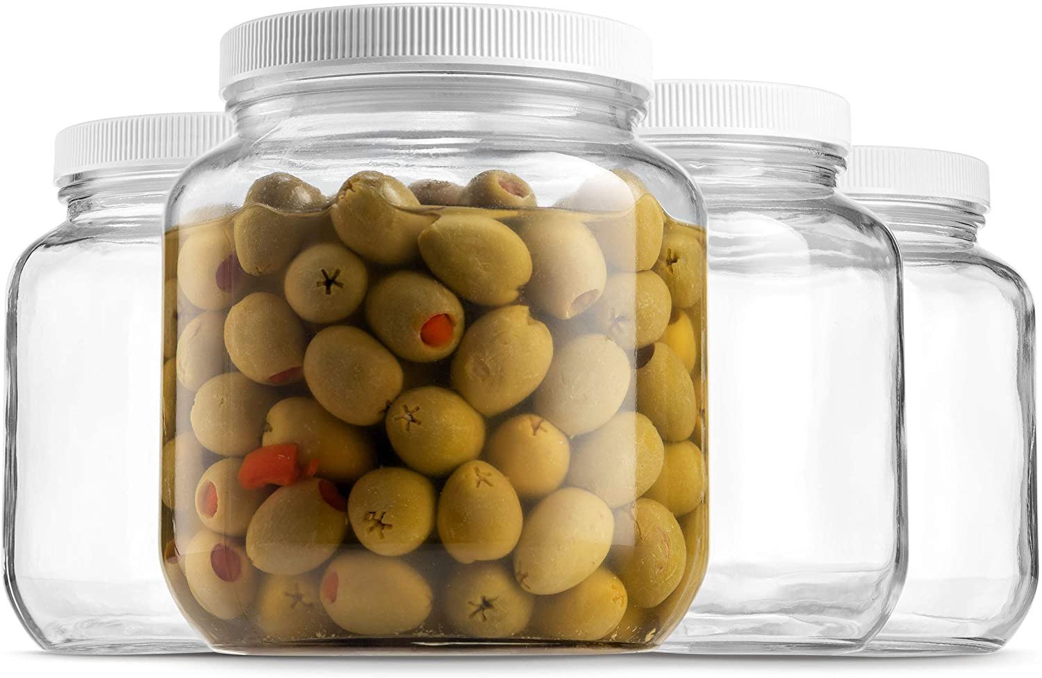 Half Gallon Glass Mason Jar Wide Mouth Plastic Airtight Lid 64 Oz Pack Of 4