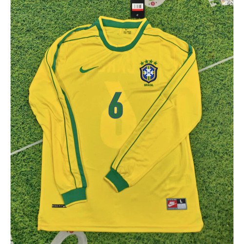 Brazil 1998 Roberto Carlos #6 R6 Home Long Sleeve Retro Jersey