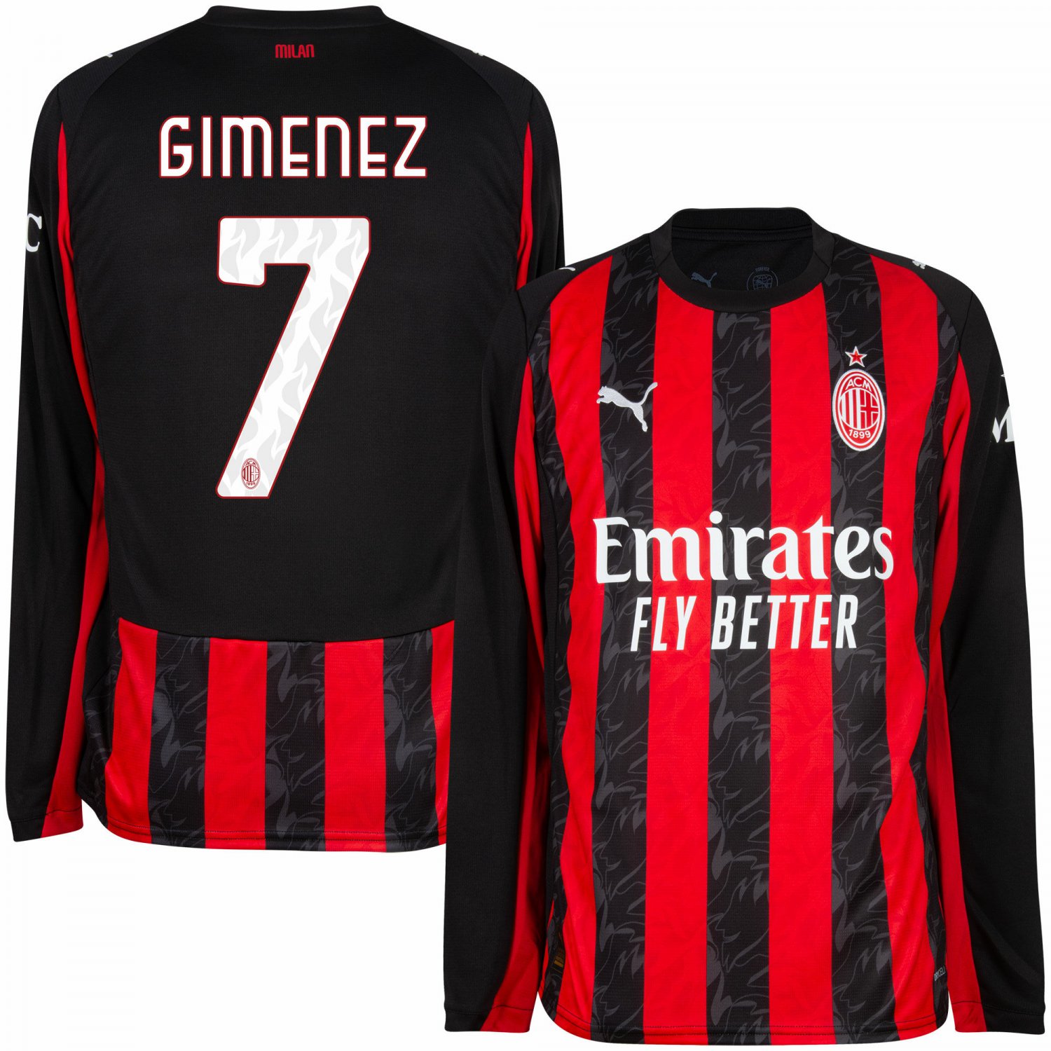 Puma AC Milan Home Long Sleeve Gimenez 7 Jersey 2025-2026 (Serie A)