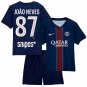 Kids JO&Atilde;�O NEVES #87 Paris Saint Germain Home Shirt Jersey Kit 25-26 Youth Soccer Football 2025-2026