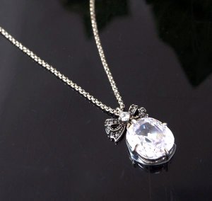 Juicy Couture Pave Bow Clear Crystal Drop Necklace