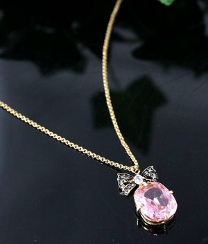 Juicy Couture Pave Bow Pink Crystal Drop Necklace