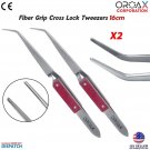 Fiber Grip Tweezers Set of 2 Cross Locking & Curved Soldering Tweezer Jewelers