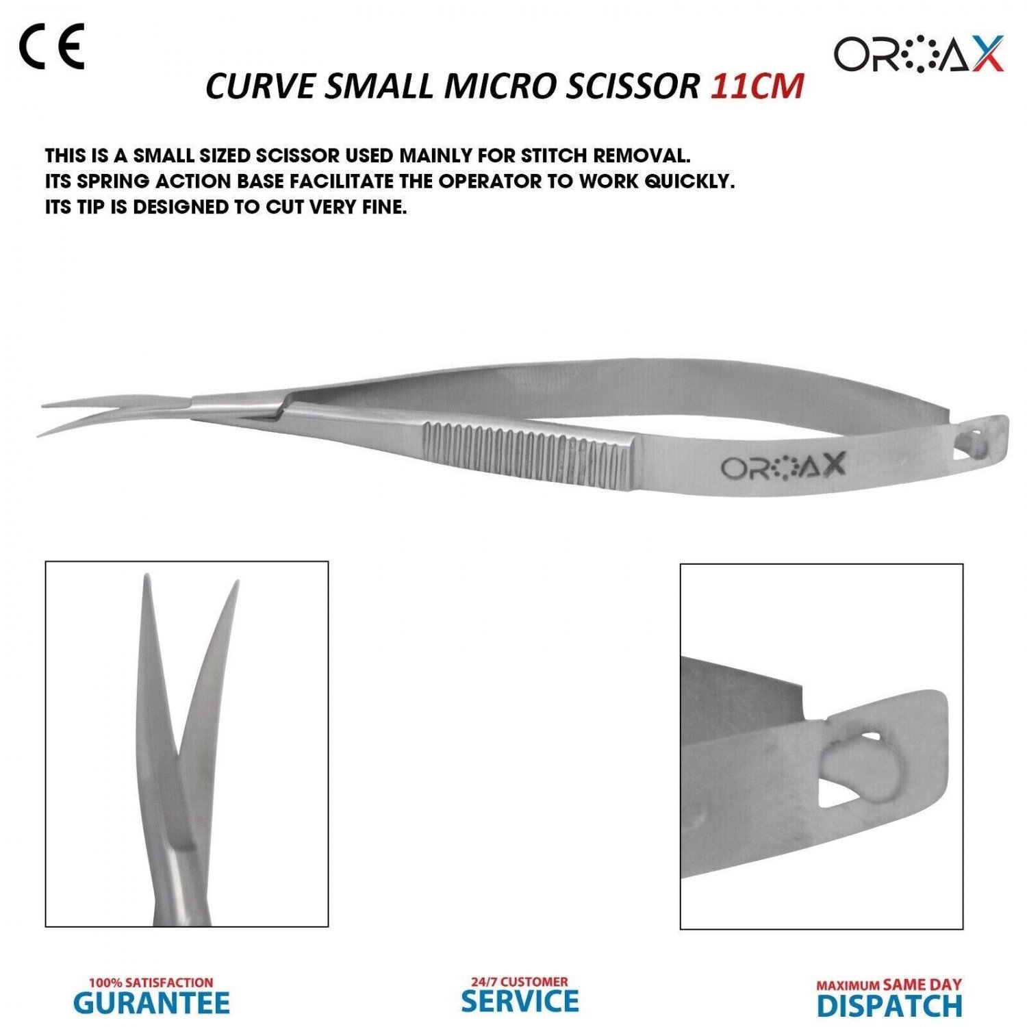 Iris Noyes Micro Spring Action Scissor Curved Sharp/Blunt Ophthalmic Castroviej