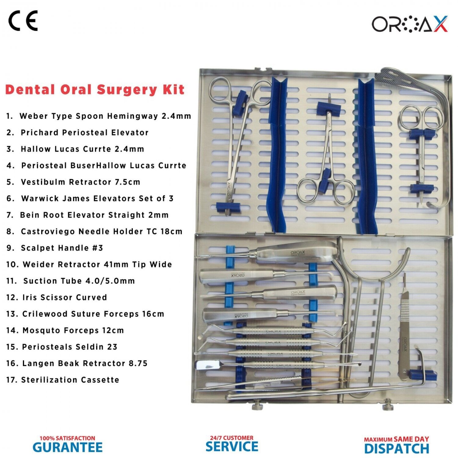 17 PCS ORAL SURGERY DENTAL EXTRACTING ELEVATORS FORCEPS SURGICAL