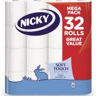 Nicky Soft Touch Toilet Tissue 32 Rolls Toilet Paper 200 Sheets per Roll| 2ply Modern Easy Opening