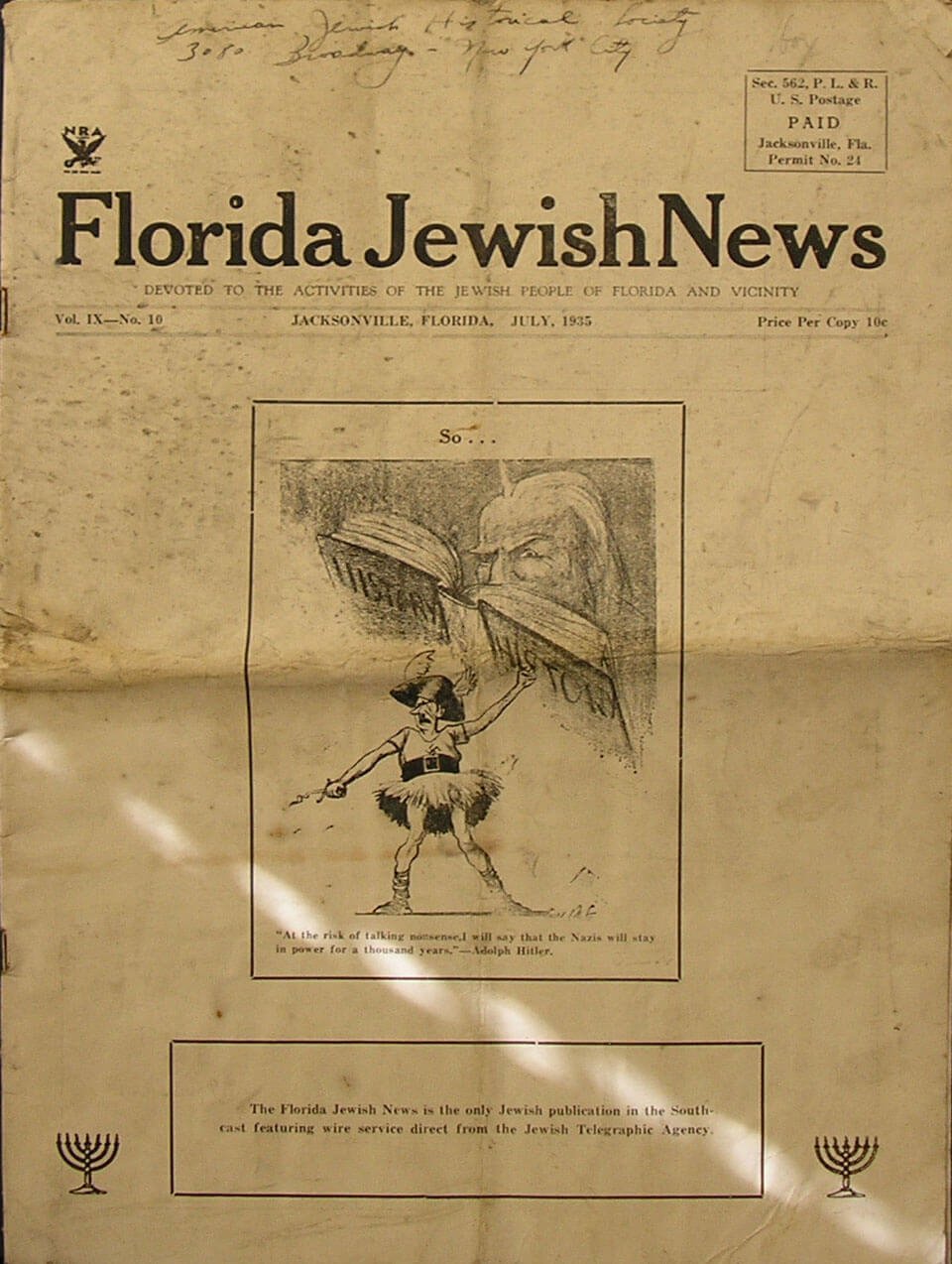 Florida Jewish News, Jacksonville,FL, 1935 [Newspaper]