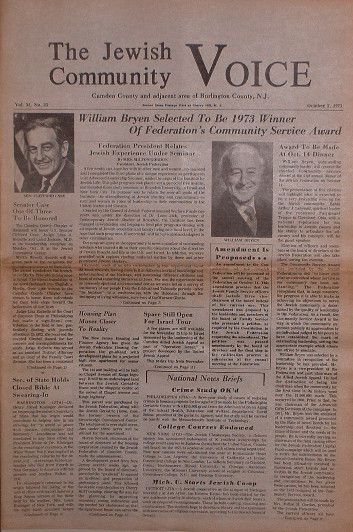The Jewish Community Voice, Cherry Hill, NJ, 1973-1989 [Newspaper]