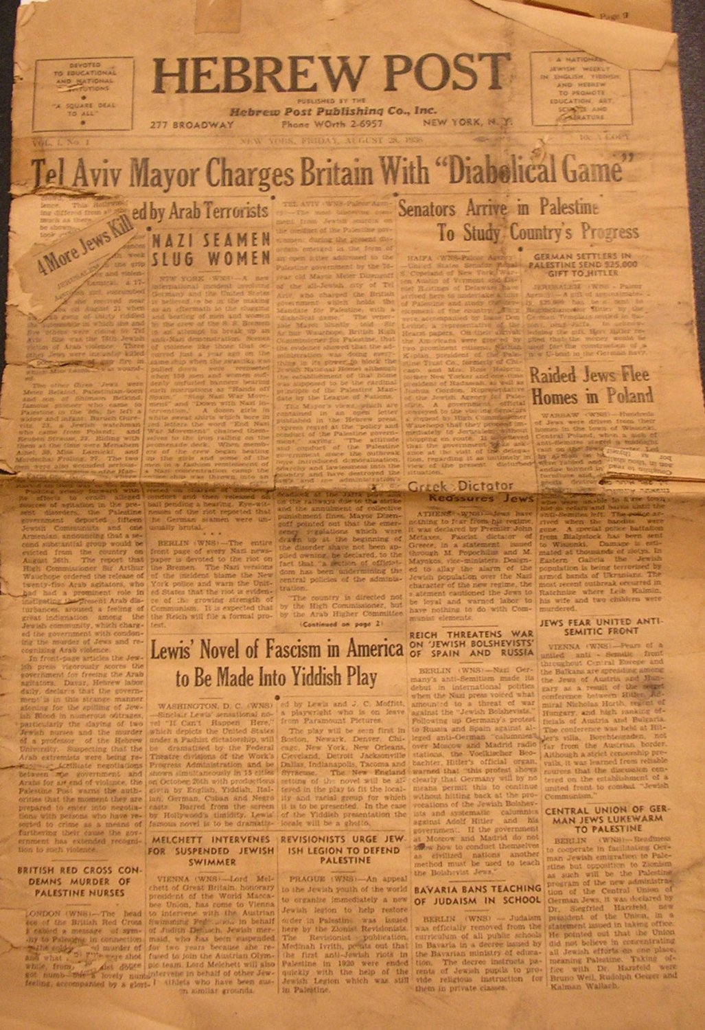 Hebrew Post, New York, NY, 1936 [Newspaper]