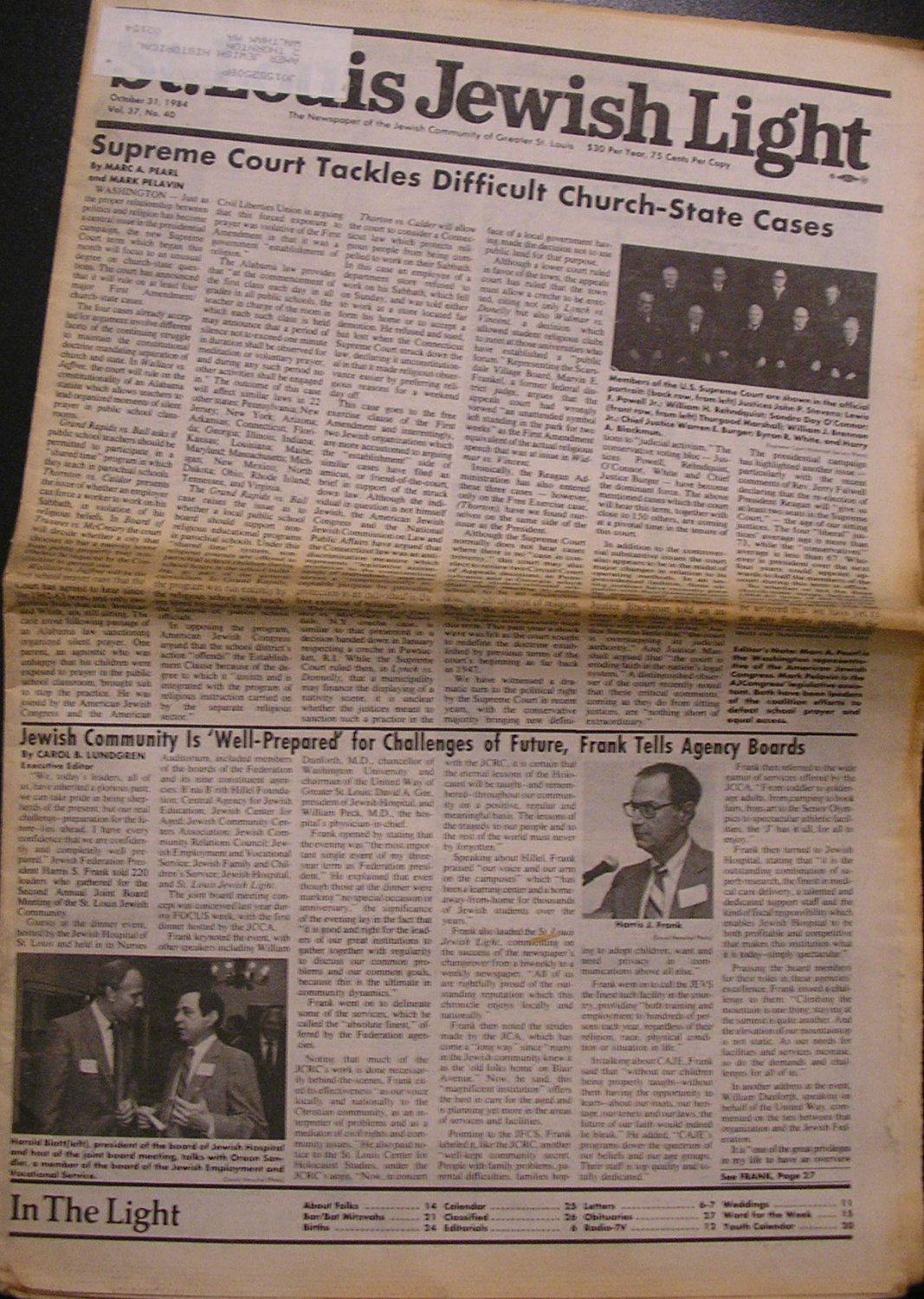 St. Louis Jewish Light, St. Louis, MO, 1984 [Newspaper]