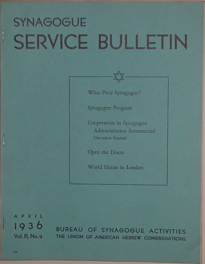 Synagogue Service Bulletin, Cincinnati, OH, 1933-1951 [Newspaper]