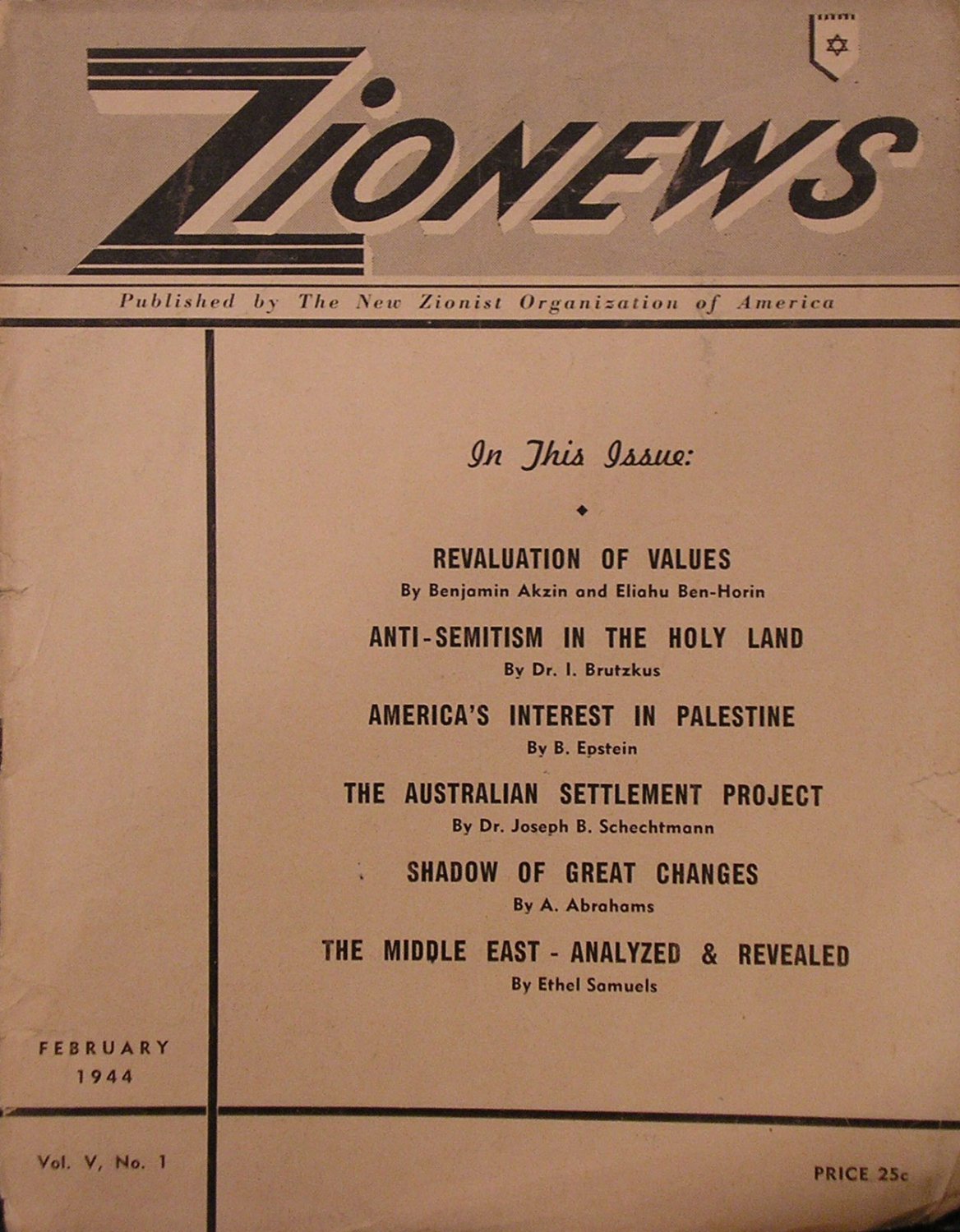 Zionews, New York, NY, 1942-1944 [Newspaper]