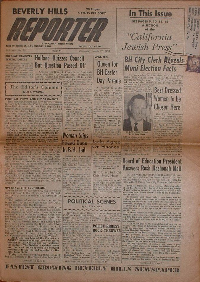 Beverly Hills Reporter, Los Angeles, CA, 1958 [Newspaper]