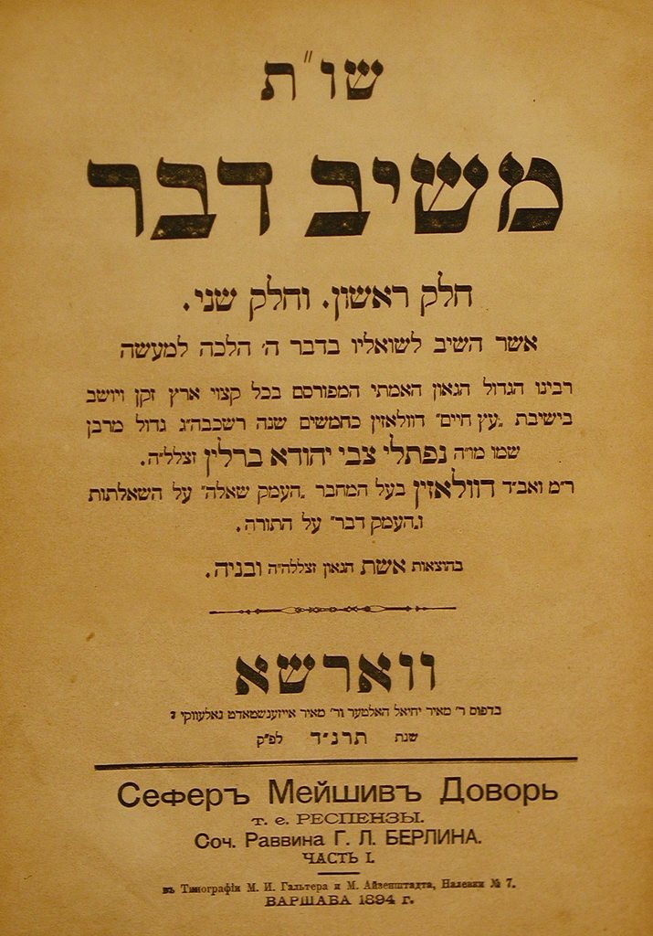 Meshiv Davar, Warsaw, 1894 [Book]