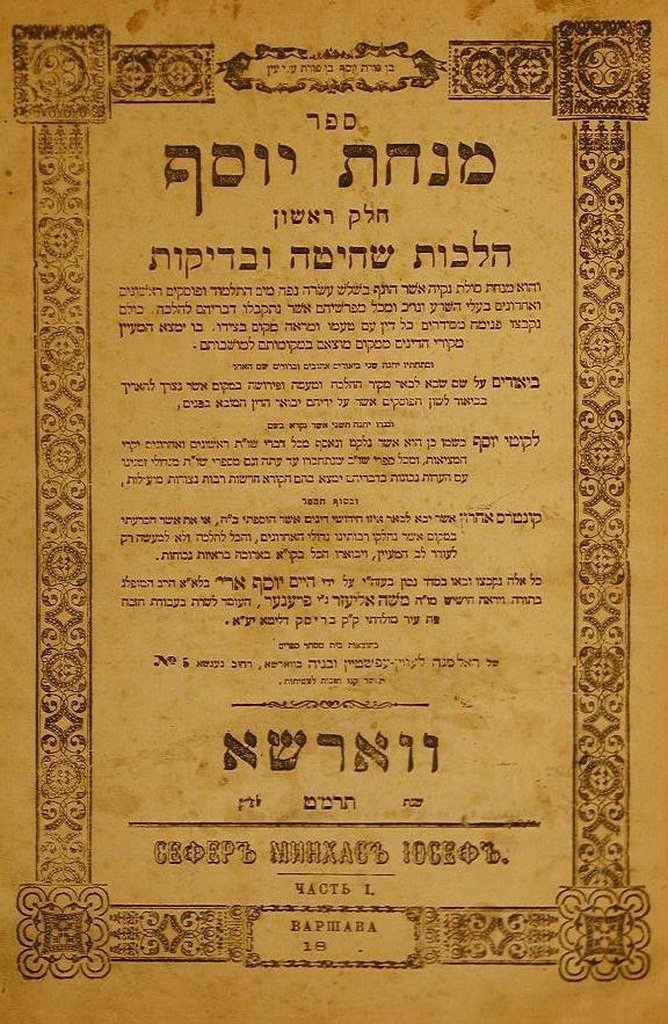 Minchat Yosef, Warsaw, 1889 [Book]