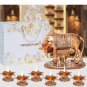 Copper Kamdhenu Cow with Calf Metal Statue Figurine with 6 Piece Jyot