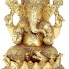 Brass Lord Ganesha Sitting On Lotus 6 Inches