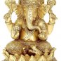 Brass Lord Ganesha Sitting On Lotus 6 Inches