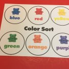 Bears Color Sort Learning Mat - Laminated - Pre school Kindergarten