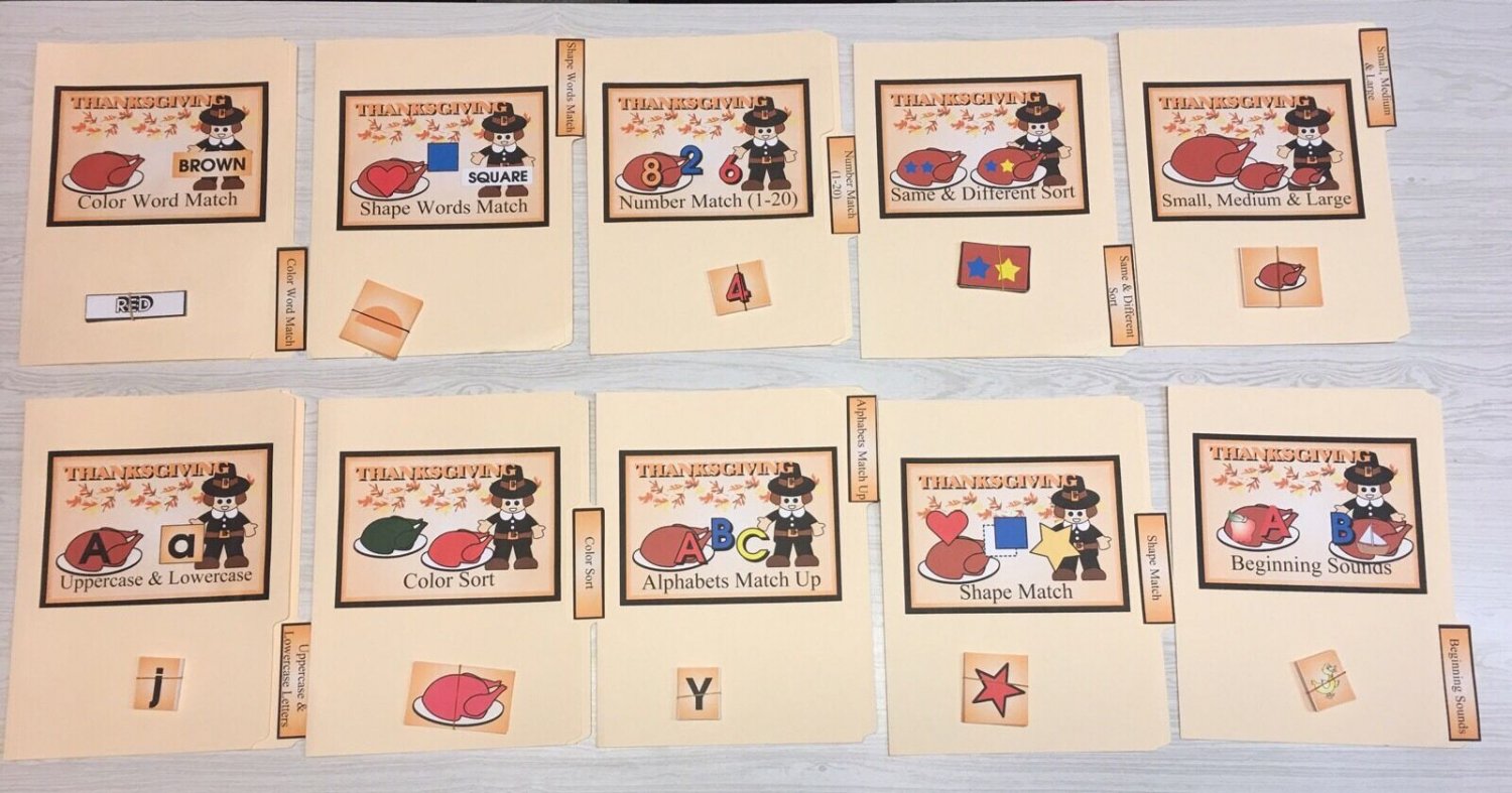 Thanksgiving - 10 File Folder Set  - Activity Set - Teaching - Complete Set