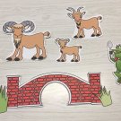 THREE BILLY GOATS FLANNEL BOARD SET - LAMINATED - FLANNEL FELT  STORY and PIECES