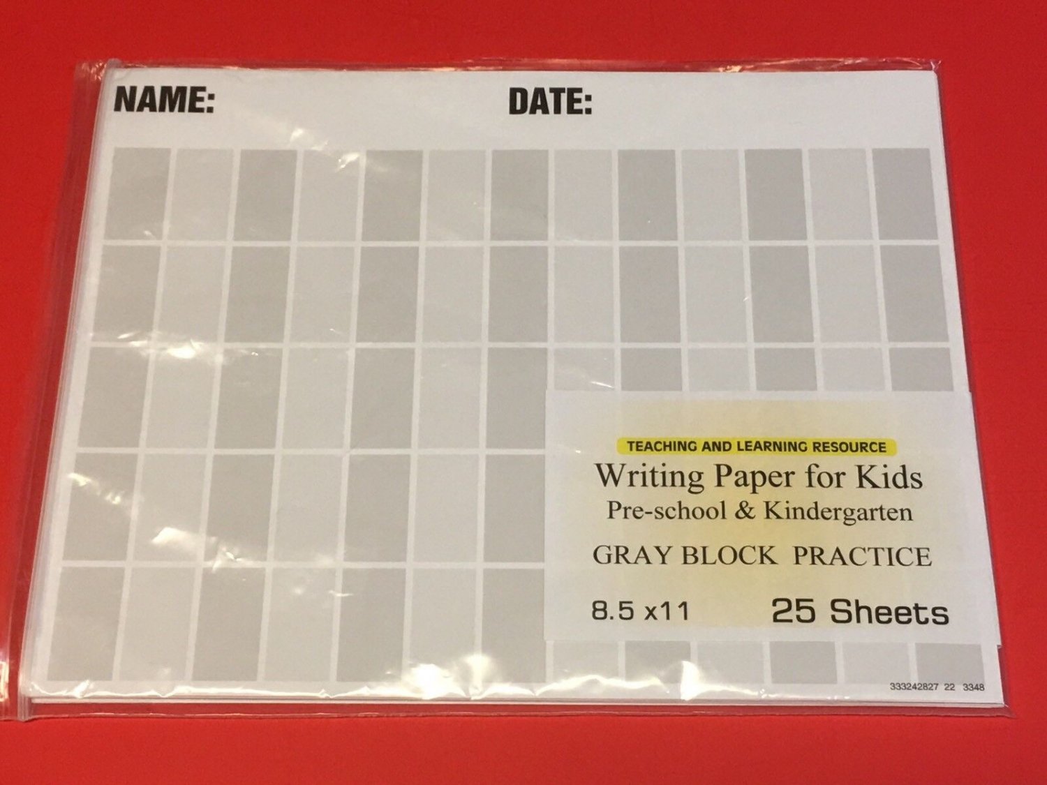 Writing Paper for Kids -  Gray Block  Practice - 11X 8.5 in, 20 lb, 25 sheets