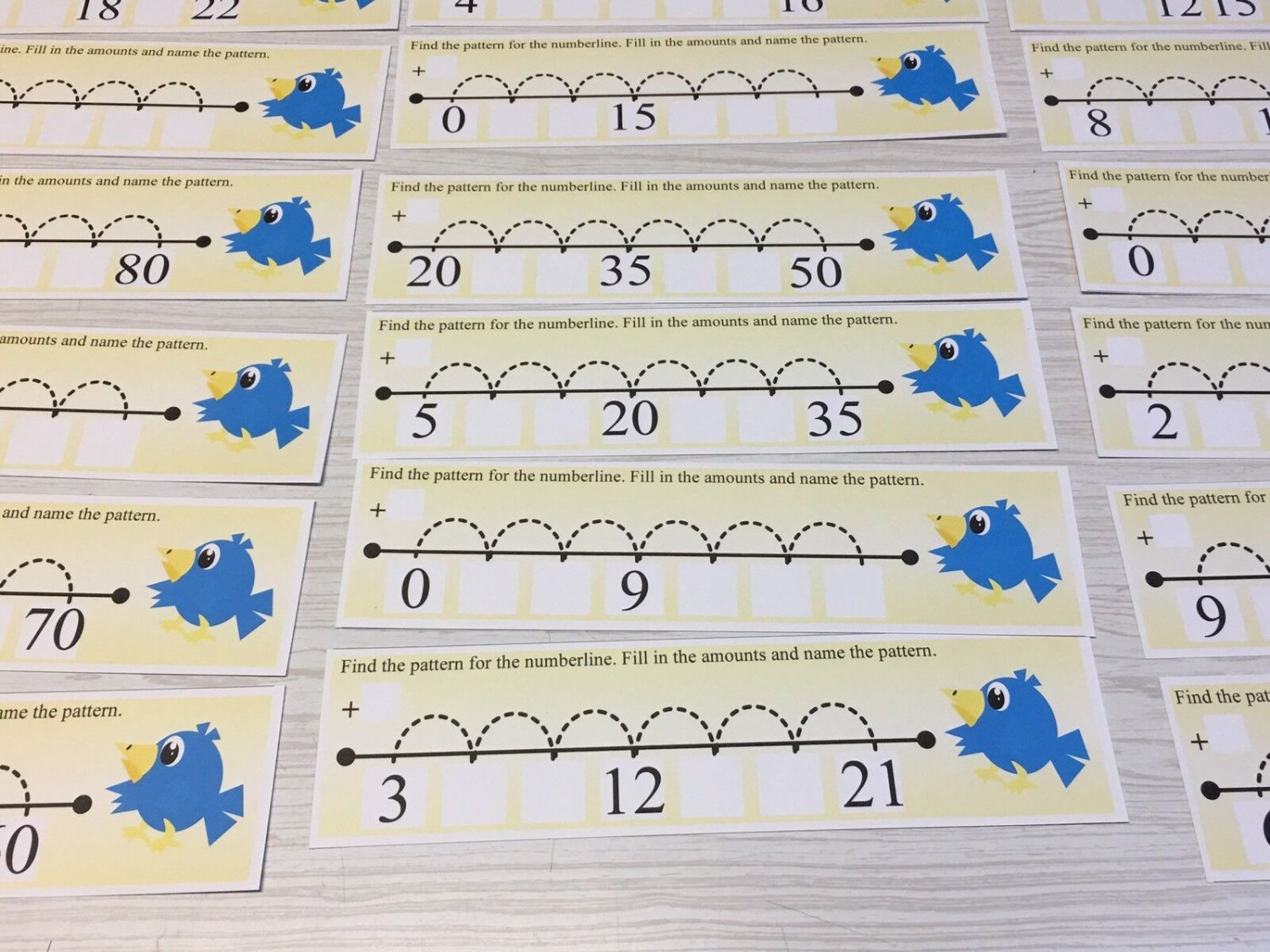 Math Center - Skip Counting  2s, 3s, 5s, &10s  - 21 Laminated Activity Strips