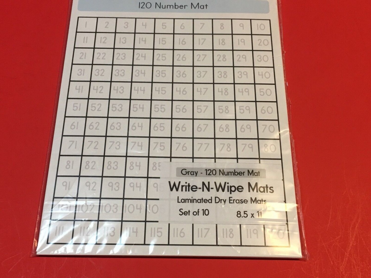 Gray - 120 Number Mat - Laminated Dry Erase Mats #
