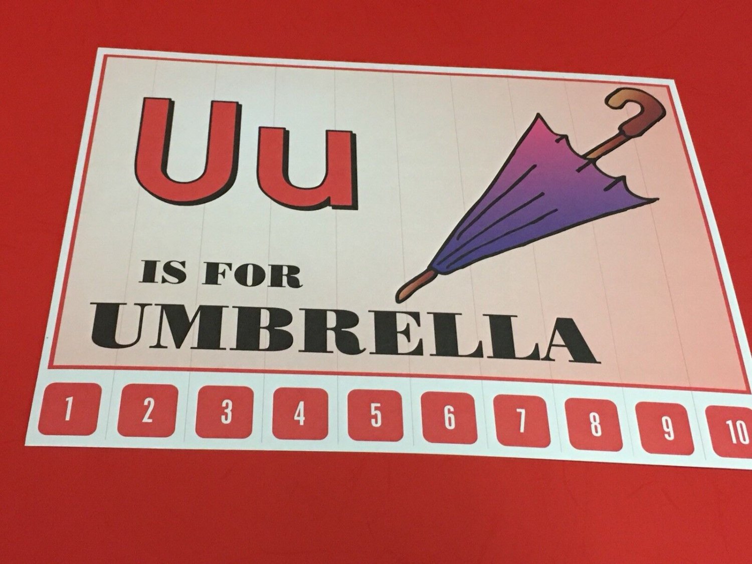 Letter  U Umbrella - Number Sequencing Puzzle, numbers 1-10 Laminated