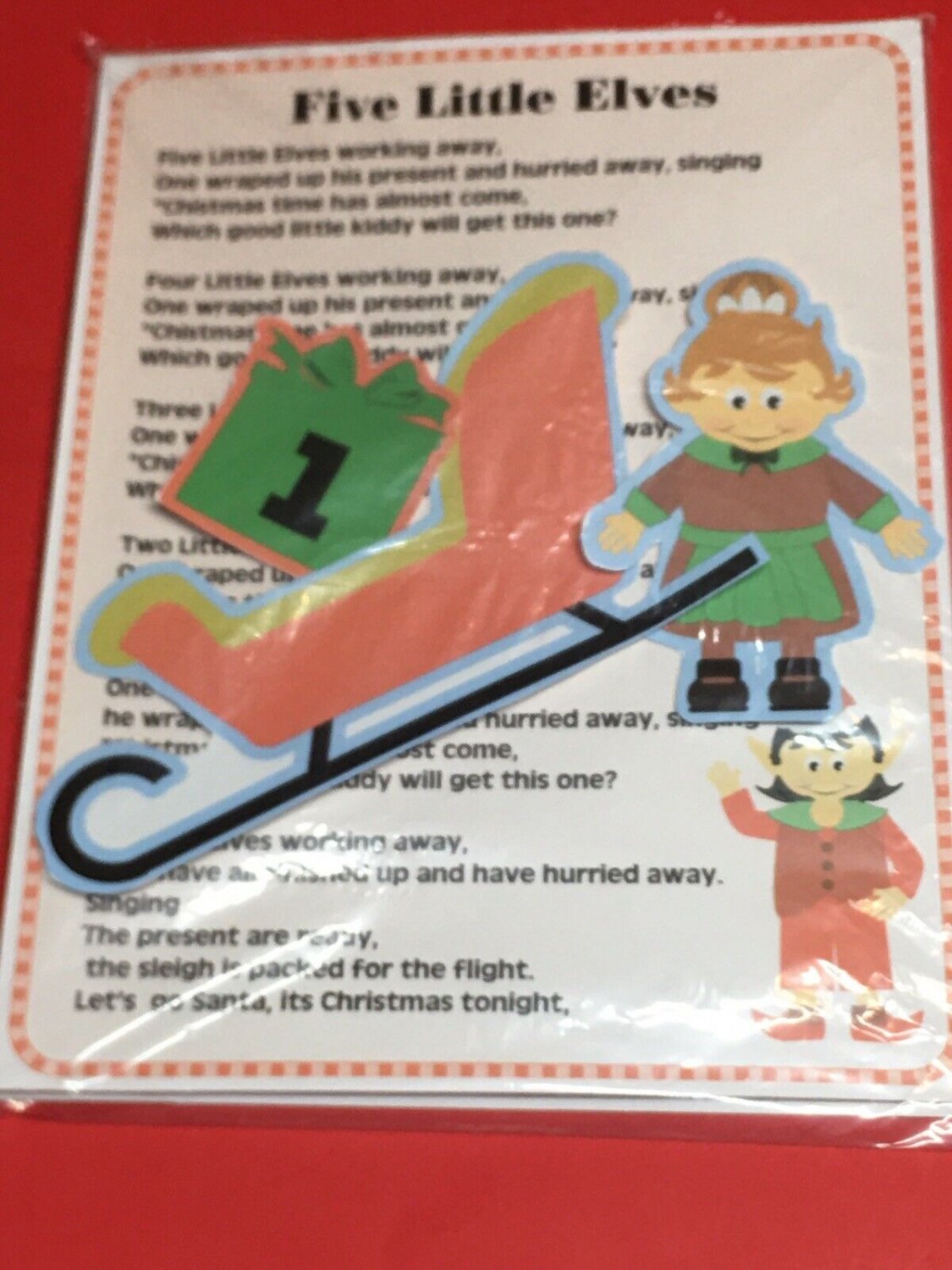 FIVE LITTLE ELVES -FLANNEL BOARD SET - LAMINATED - FLANNEL FELT STORY and PIECES