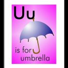 U is for umbrella - Art Print Home Decor Wall -  Flashcard (frame not included)