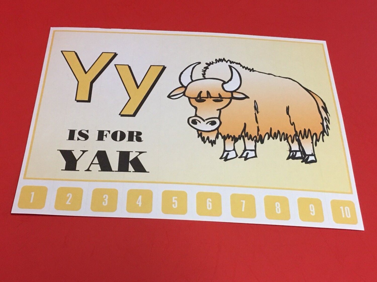 Letter Y Yak Number Sequencing Puzzle, numbers 110 Laminated