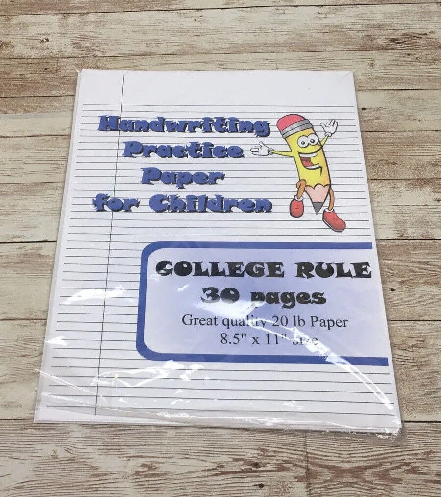 College Rule - Handwriting Practice Paper For Children - 30 Sheets