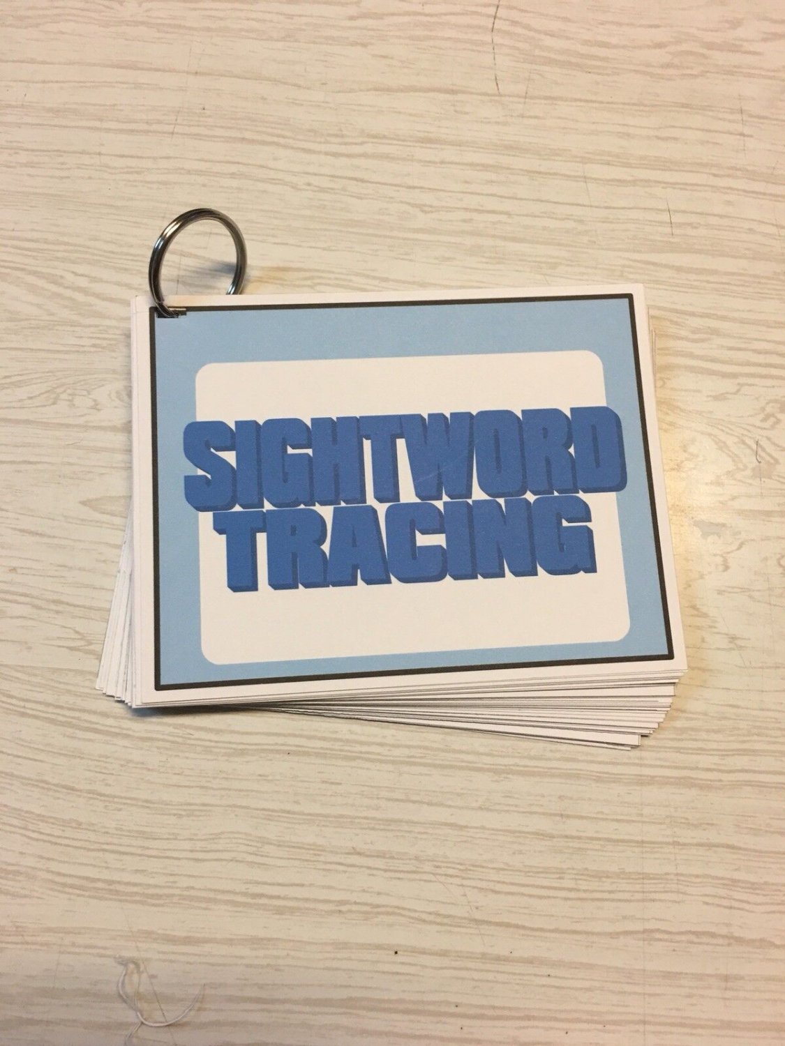 Tracing Sight Word Laminated Cards on ring - Homeschool Daycare