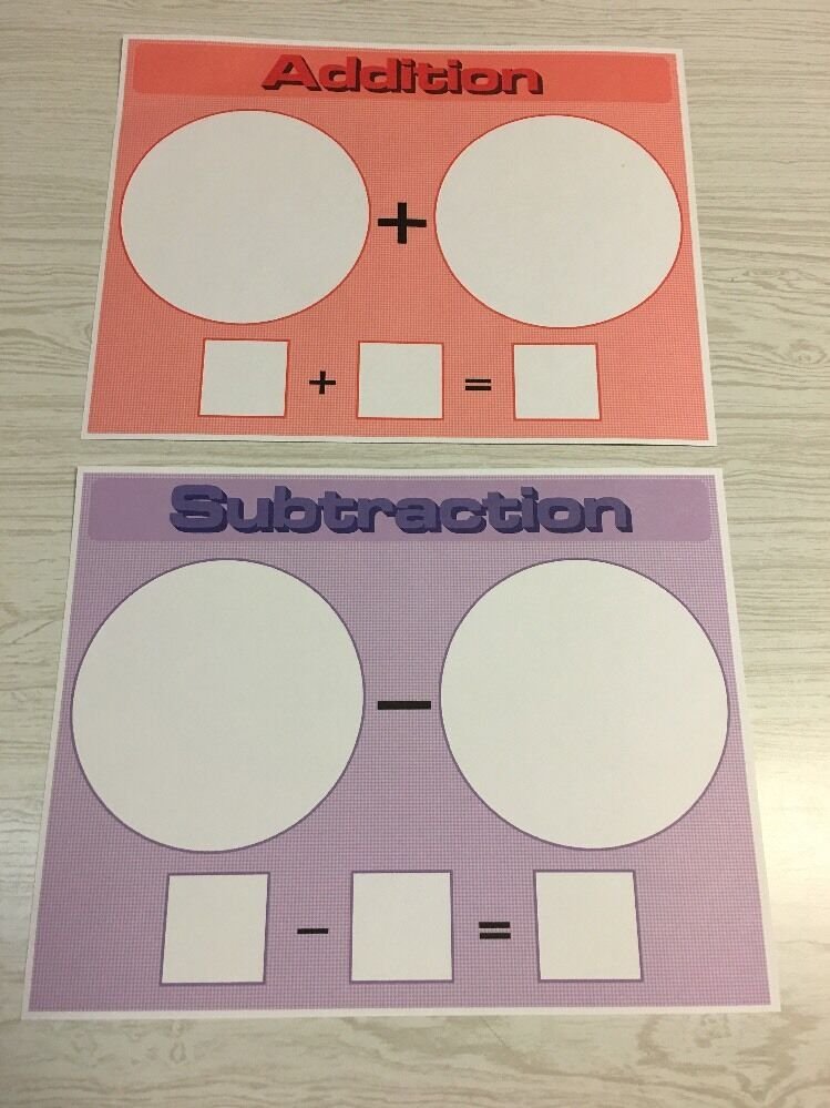 Set of 2 - Laminated Math Work Mats - Addition and Subtraction Dry Erase