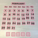 Pink Polkadots - February - 31 Laminated Calendar Squares + Blanks