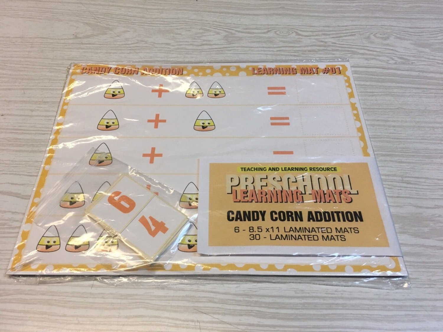 Candy Corn Addition -Set of 6 Learning Mats & 30 Cards - Laminated Activity