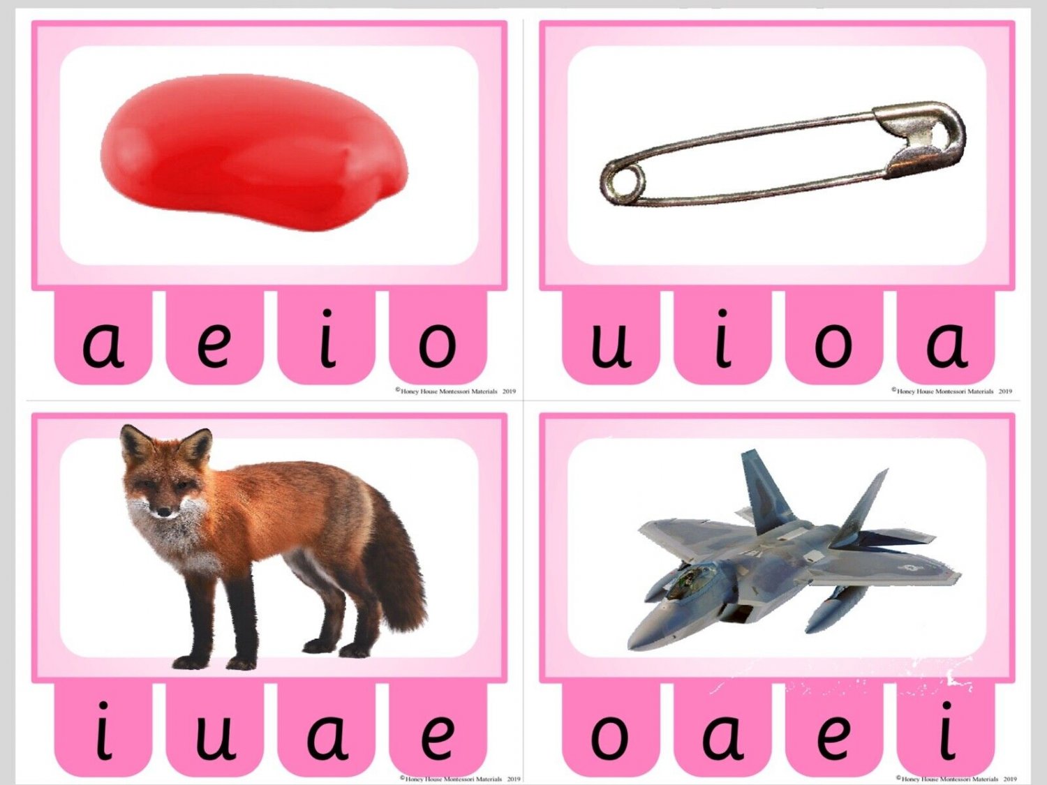 PINK SERIES - Vowel Sounds - Montessori Activity - 48 Clothespin Cards