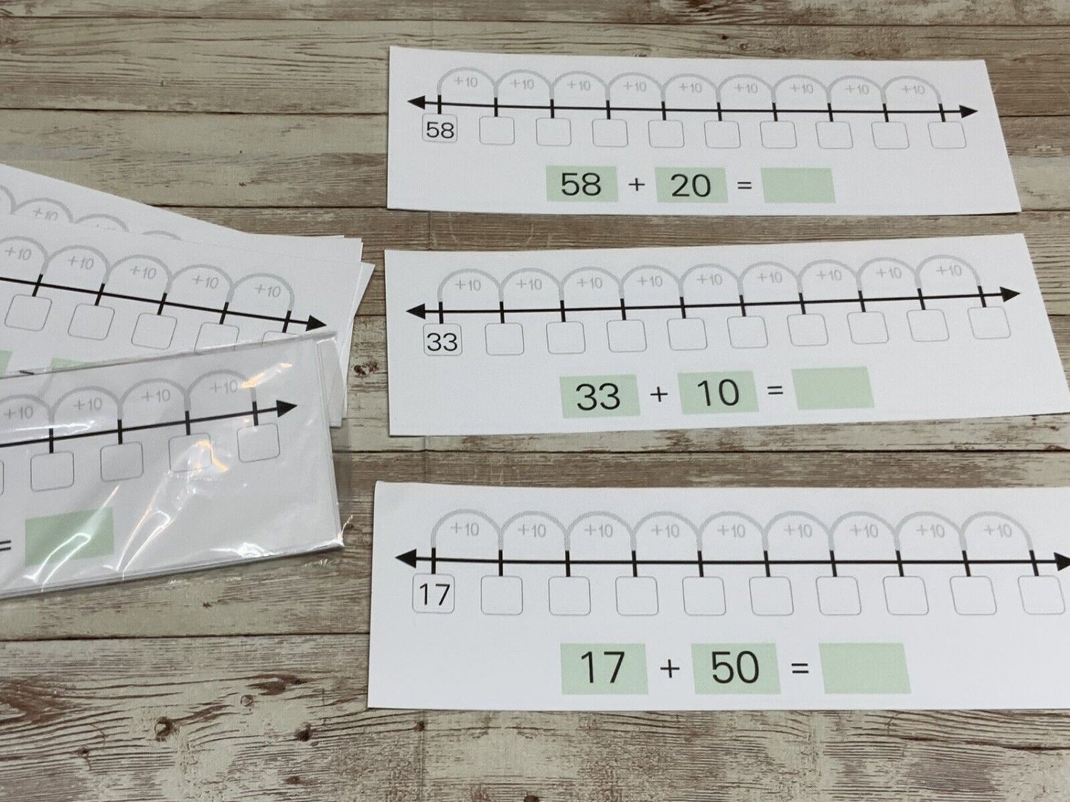 Number Line +10 - Math Center - Dry Erase  - 30 Laminated Activity Cards