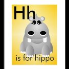 H is for Hippo - Art Print Home Decor Wall Art -  Flashcard (frame not included)