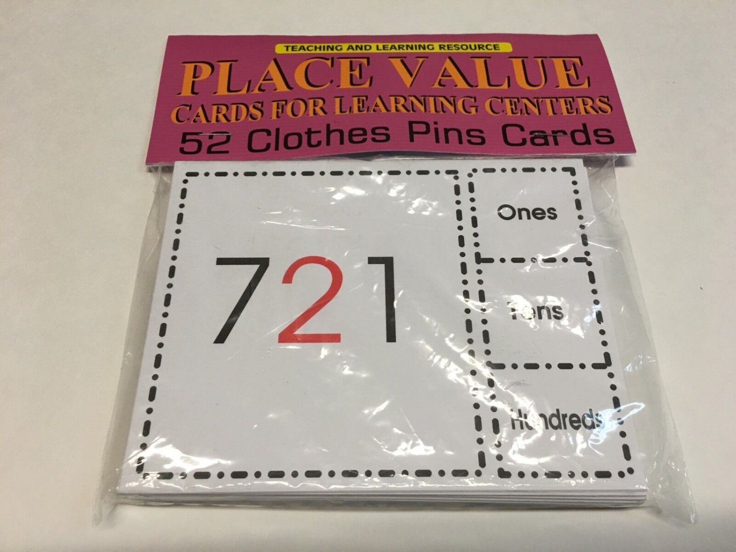 Place Values - Cards for Learning Center 52 Clothes Pin Cards Teaching supplies