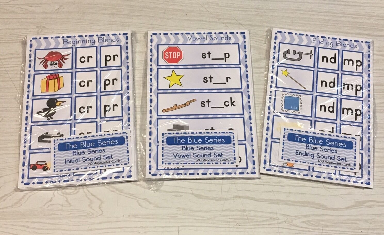 The Blue Series - Initial, Vowel And Ending  Wipewriter set - Montessori