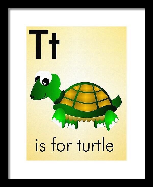 T is for Turtle - Art Print Home Decor Wall  -  Flashcard (frame not included)